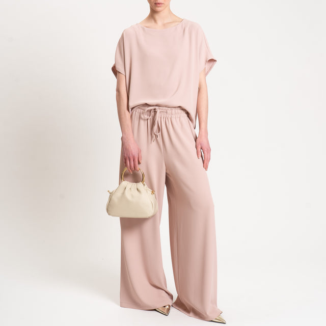 Tensione in-Blusa tessuto fluido manica scesa - quarzo