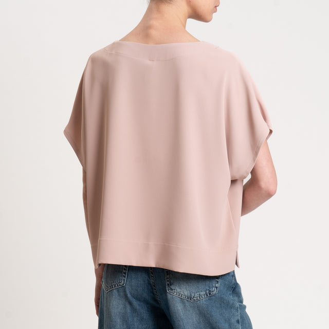 Tensione in-Blusa tessuto fluido manica scesa - quarzo