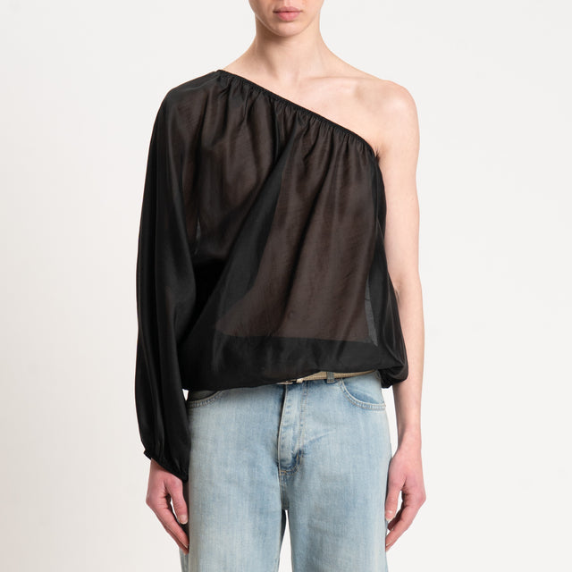 Tensione in-Blusa mussola monospalla - nero