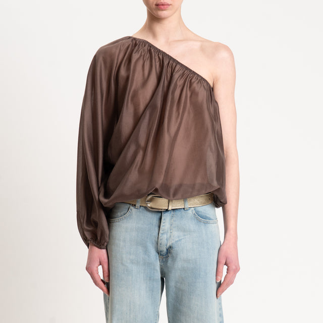 Tensione in-Blusa mussola monospalla - tabacco