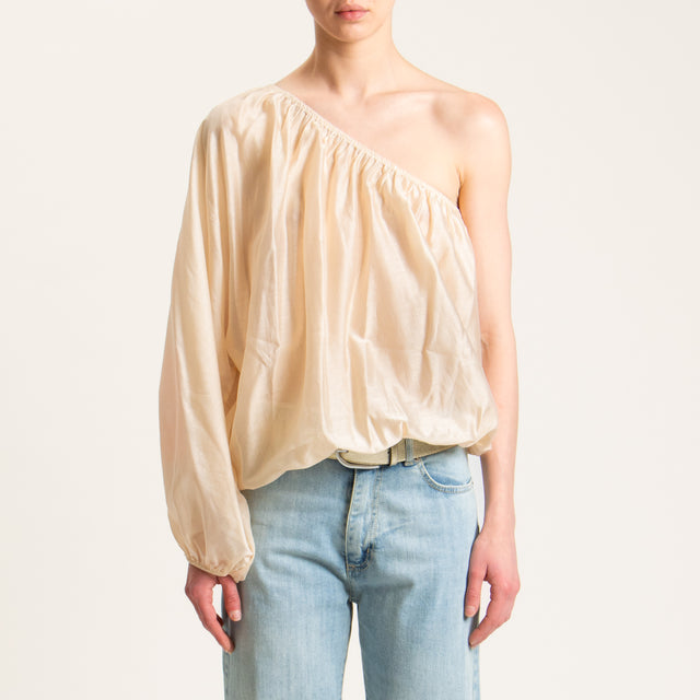 Tensione in-Blusa mussola monospalla - beige