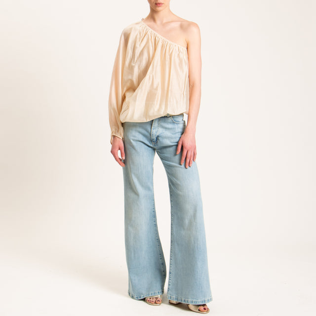 Tensione in-Blusa mussola monospalla - beige