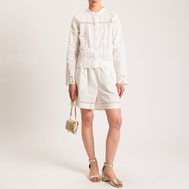 Tensione in-Camicia inserti pizzo macramè RAMIE FIBRA NATURALE - panna