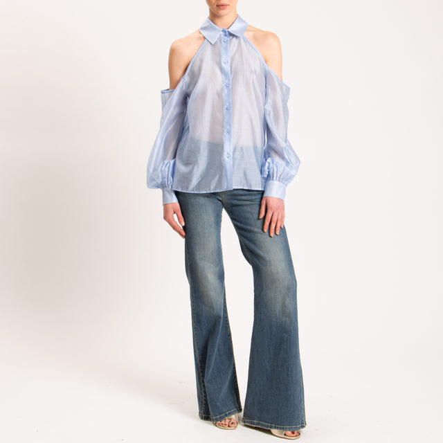 Tensione in-Camicia mussola cut out - celeste