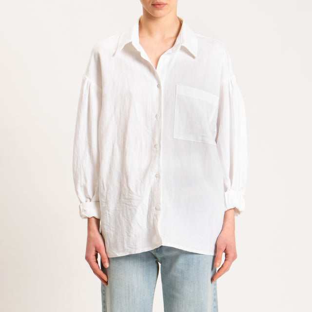 Tensione in-Camicia misto lino con tasca - bianco