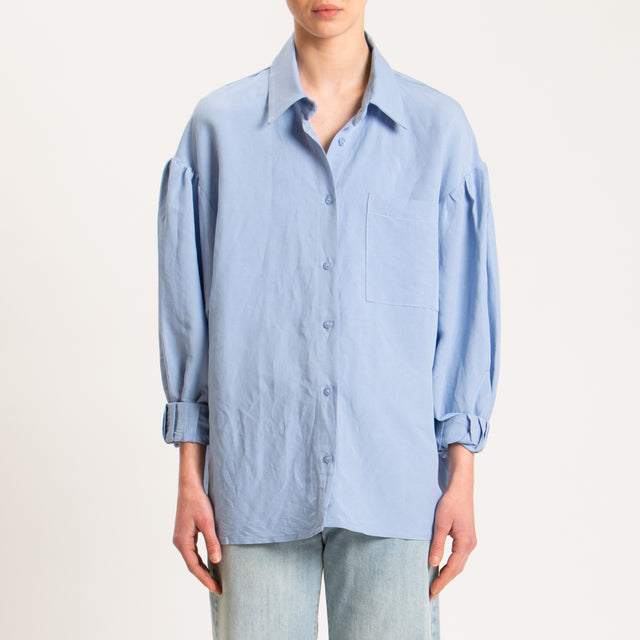 Tensione in-Camicia misto lino con tasca - celeste