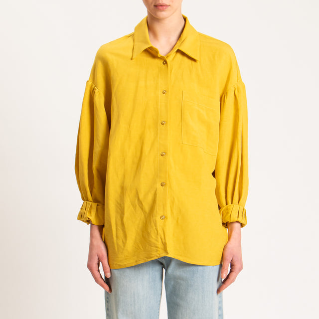 Tensione in-Camicia misto lino con tasca - zafferano