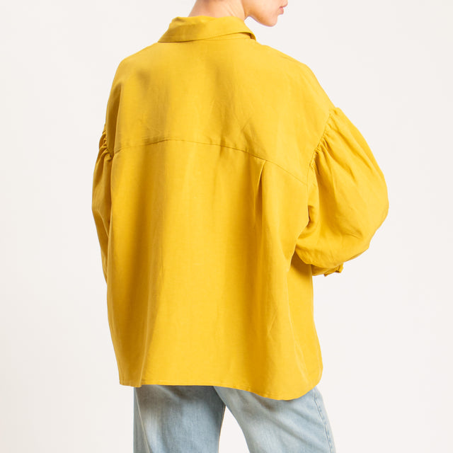 Tensione in-Camicia misto lino con tasca - zafferano