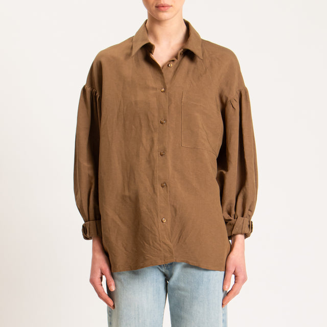 Tensione in-Camicia misto lino con tasca - tabacco
