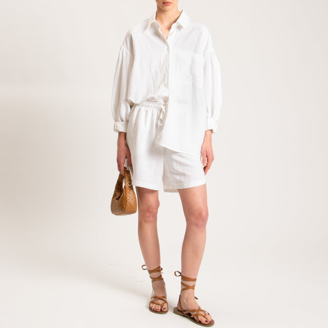 Tensione in-Camicia misto lino con tasca - bianco