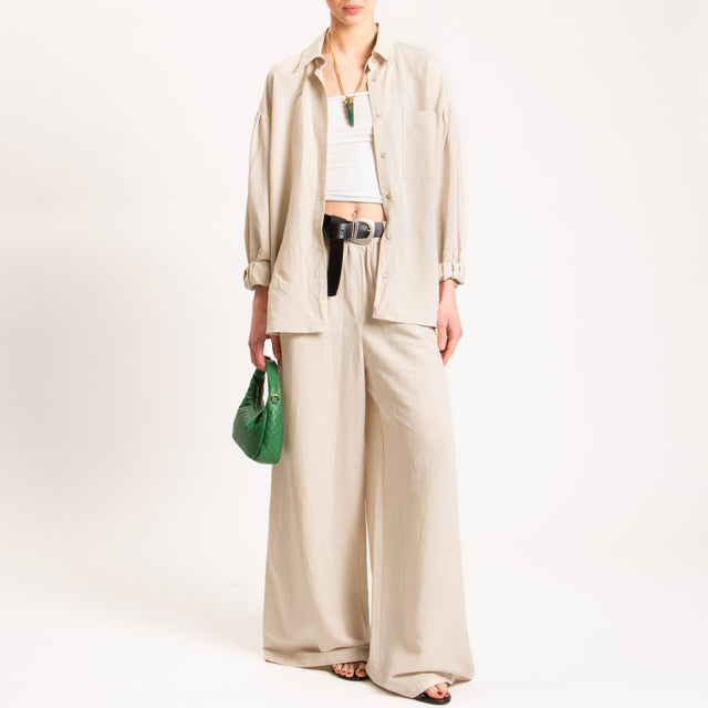 Tensione in-Camicia misto lino con tasca - gesso