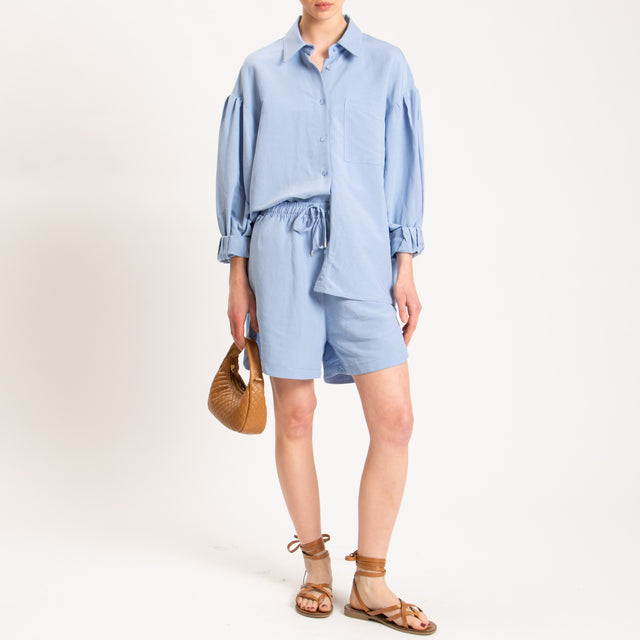 Tensione in-Camicia misto lino con tasca - celeste