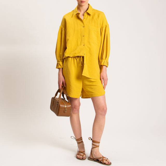 Tensione in-Camicia misto lino con tasca - zafferano