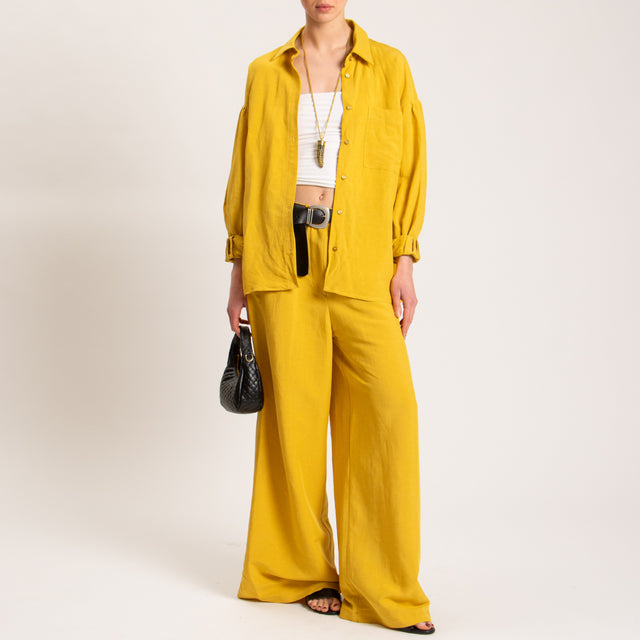 Tensione in-Camicia misto lino con tasca - zafferano