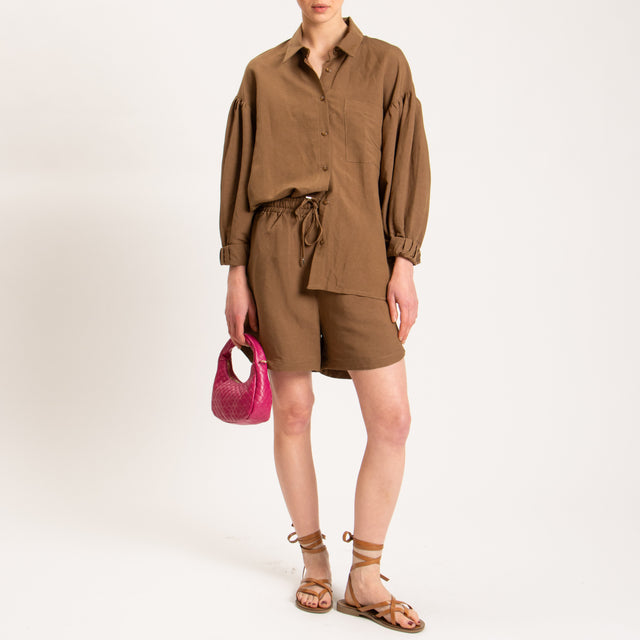 Tensione in-Camicia misto lino con tasca - tabacco
