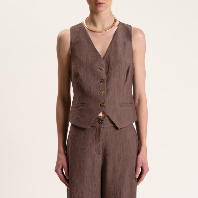 Tensione in-Completo gilet e pantalone viscosa goffrato - moro