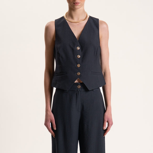 Tensione in-Completo gilet e pantalone viscosa goffrato - nero