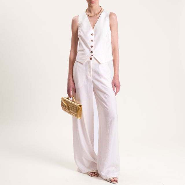 Tensione in-Completo gilet e pantalone viscosa goffrato - panna