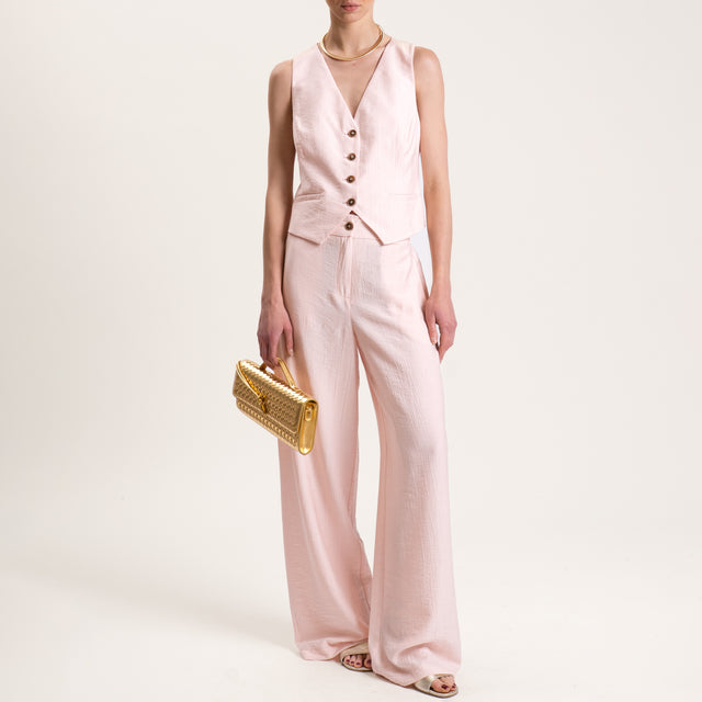 Tensione in-Completo gilet e pantalone viscosa goffrato - rosa