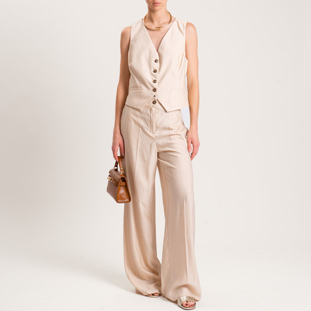 Tensione in-Completo gilet e pantalone viscosa goffrato - beige