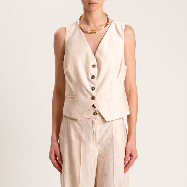 Tensione in-Completo gilet e pantalone viscosa goffrato - beige