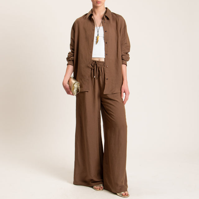 Tensione in-Camicia misto lino - tabacco