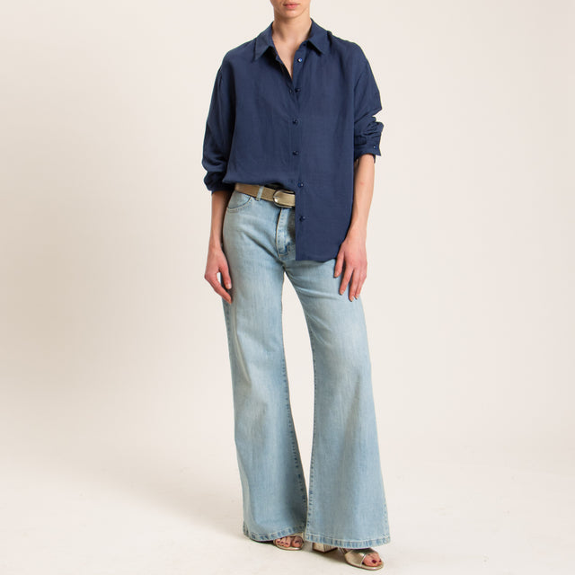 Tensione in-Camicia misto lino - blu
