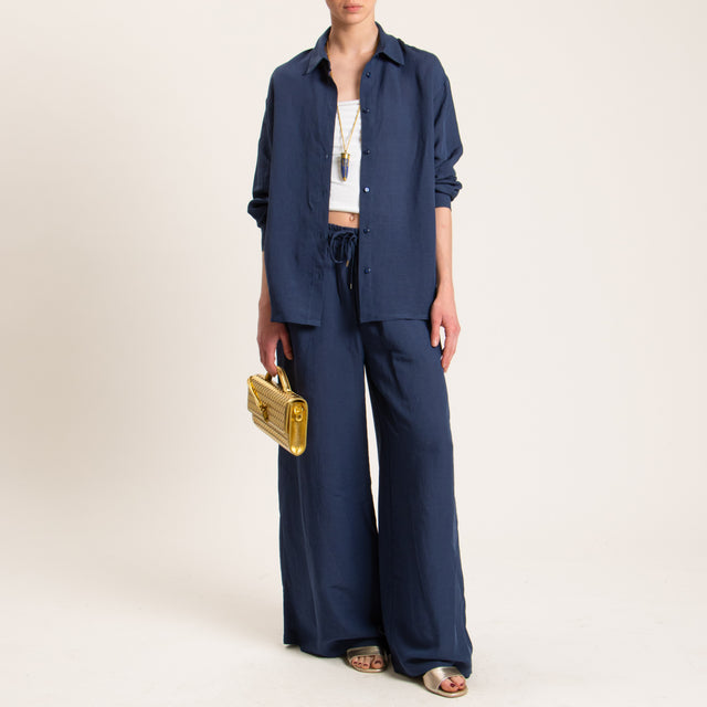 Tensione in-Camicia misto lino - blu