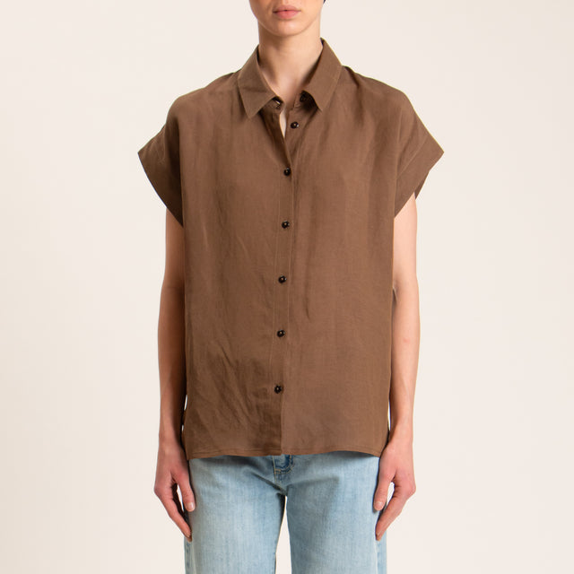 Tensione in-Camicia smanicata misto lino - tabacco
