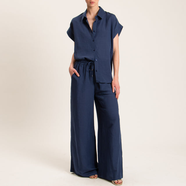 Tensione in-Camicia smanicata misto lino - blu