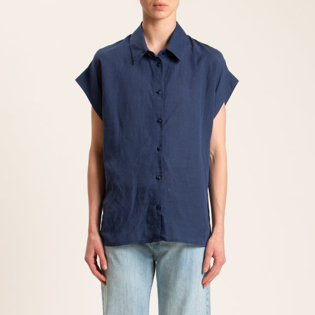 Tensione in-Camicia smanicata misto lino - blu