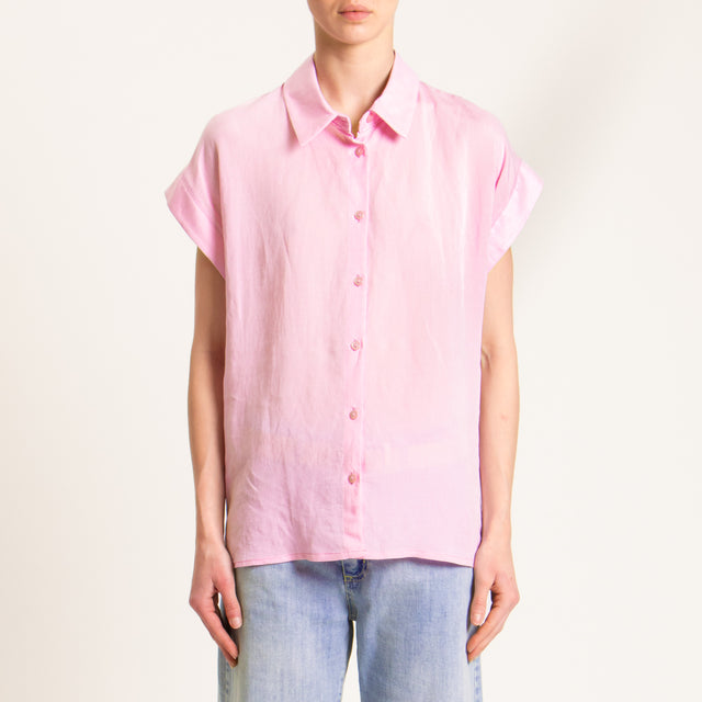 Tensione in-Camicia smanicata misto lino - rosa