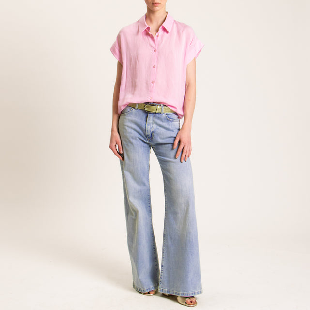 Tensione in-Camicia smanicata misto lino - rosa