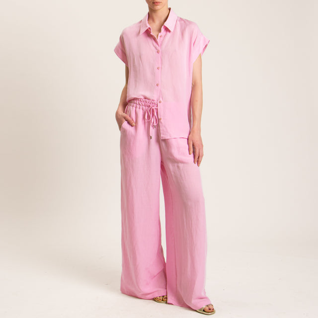 Tensione in-Camicia smanicata misto lino - rosa