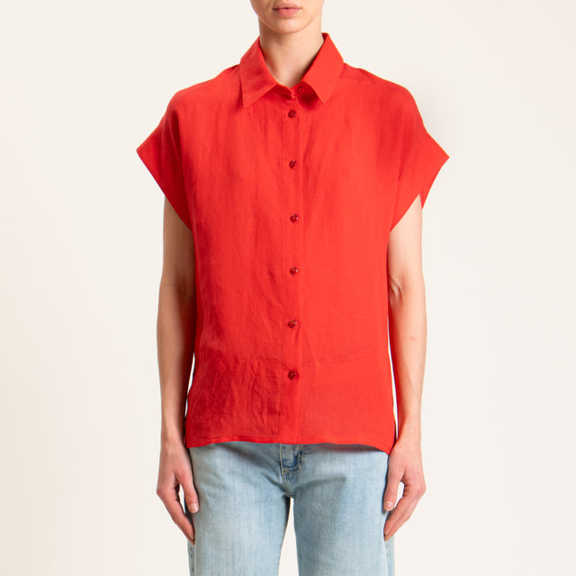 Tensione in-Camicia smanicata misto lino - rosso