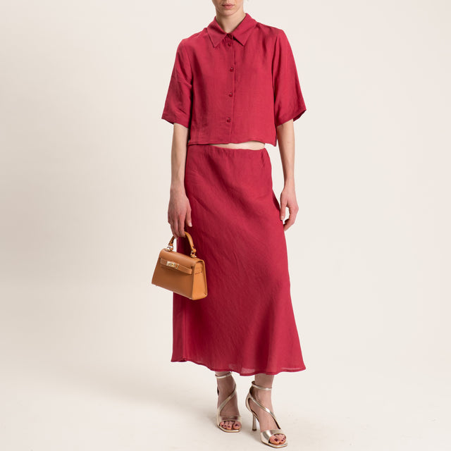 Tensione in-Completo misto lino camicia e gonna - rosso
