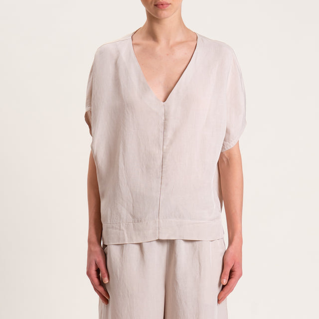 Tensione in-Blusa misto lino scollo v spacchi laterali - gesso