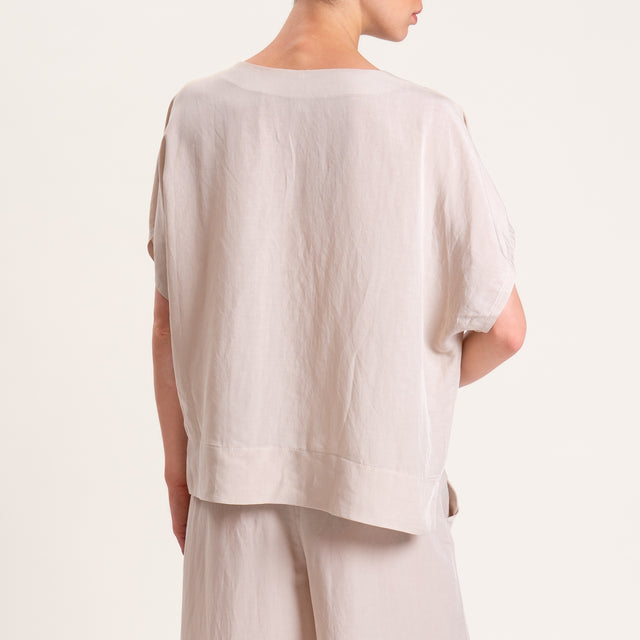 Tensione in-Blusa misto lino scollo v spacchi laterali - gesso