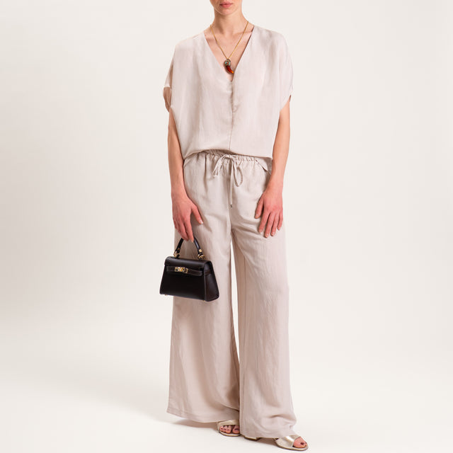 Tensione in-Blusa misto lino scollo v spacchi laterali - gesso