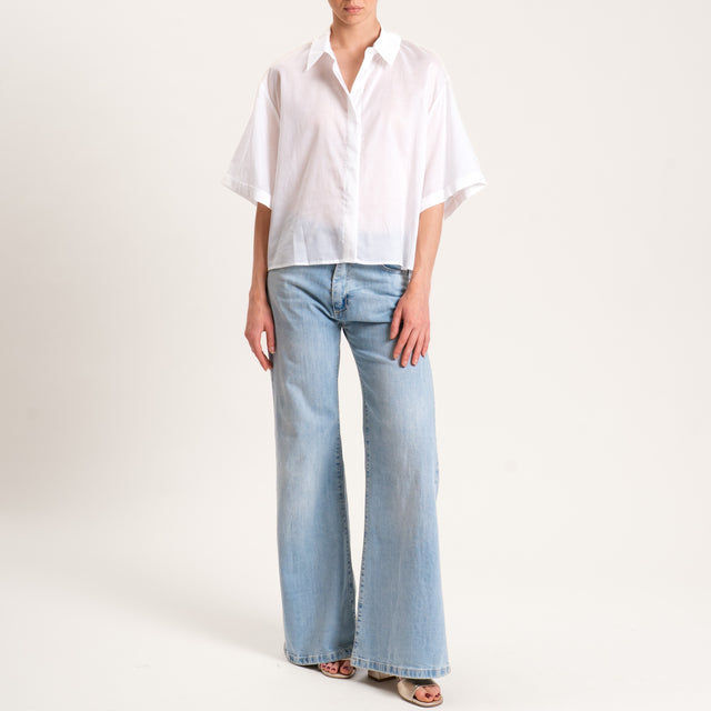 Tensione in-Camicia mussola tencel mezza manica - bianco