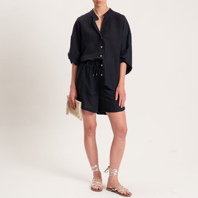 Tensione in-Completo camicia e shorts misto lino - nero