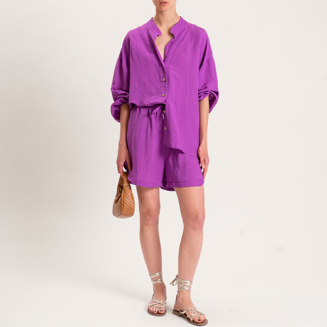 Tensione in-Completo camicia e shorts misto lino - orchidea