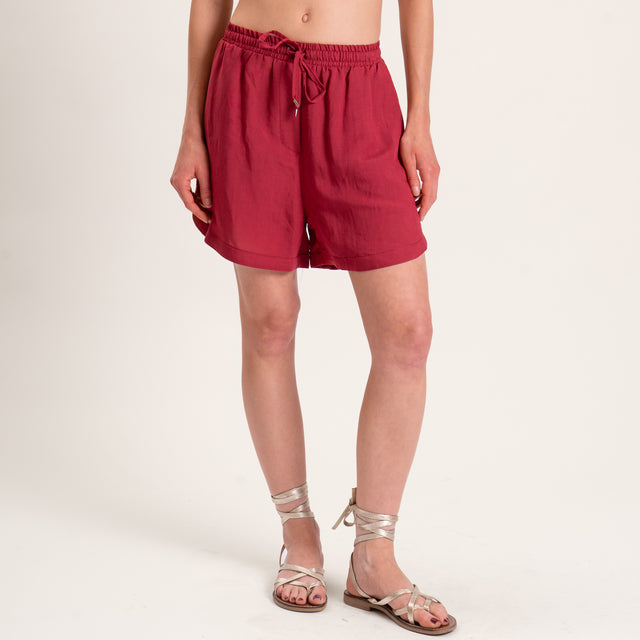Tensione in-Completo camicia e shorts misto lino - rosso