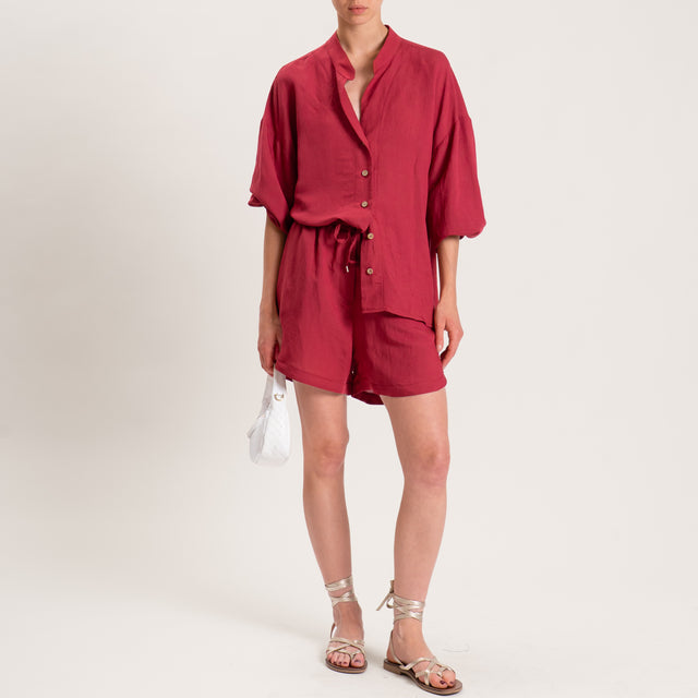 Tensione in-Completo camicia e shorts misto lino - rosso