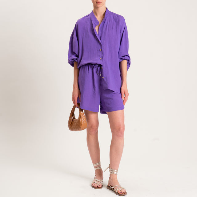 Tensione in-Completo camicia e shorts misto lino - viola