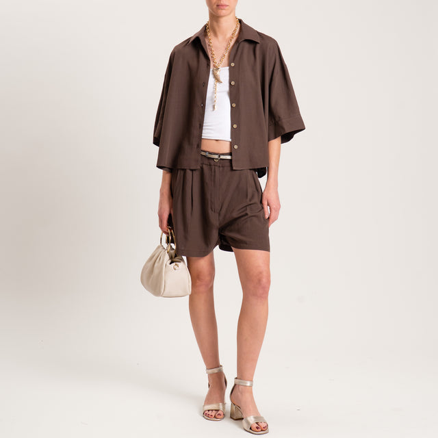 Tensione in-Completo camicia e shorts misto lino - moro