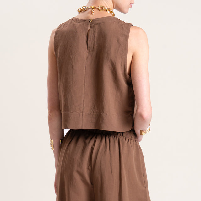 Tensione in-Completo top e pantalone misto lino - tabacco