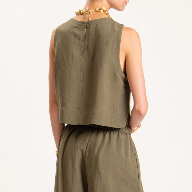 Tensione in-Completo top e pantalone misto lino - militare