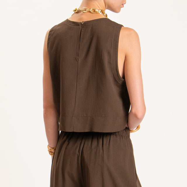 Tensione in-Completo top e pantalone misto lino - moro