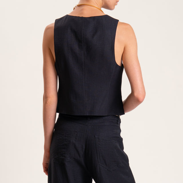 Tensione in-Completo gilet e pantalone misto lino - nero